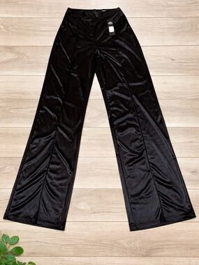 Fashion Nova Black Wide Leg Velvet Pants
